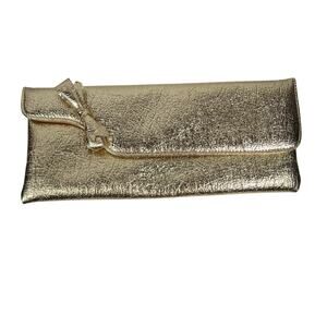 Vintage 80s Metallic Gold Foldover Clutch Evening Bag Purse